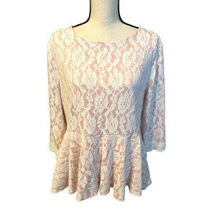 Dainty Jewells Pink Lace Peplum Top With 3/4 Sleeves & Back Zipper Closure XXL